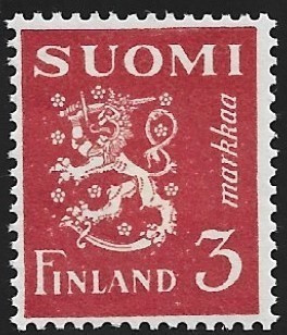 1945 M-30 Leijona 3 mk punainen ** Lape 296 SP Lm4