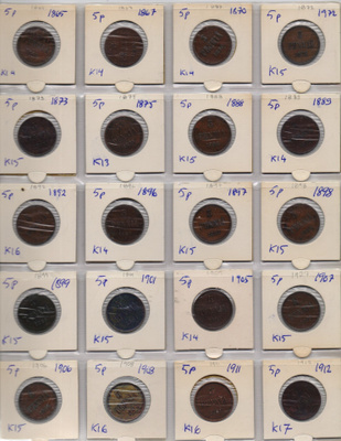 1865-1917 5 penniä 25kpl kl3-kl8