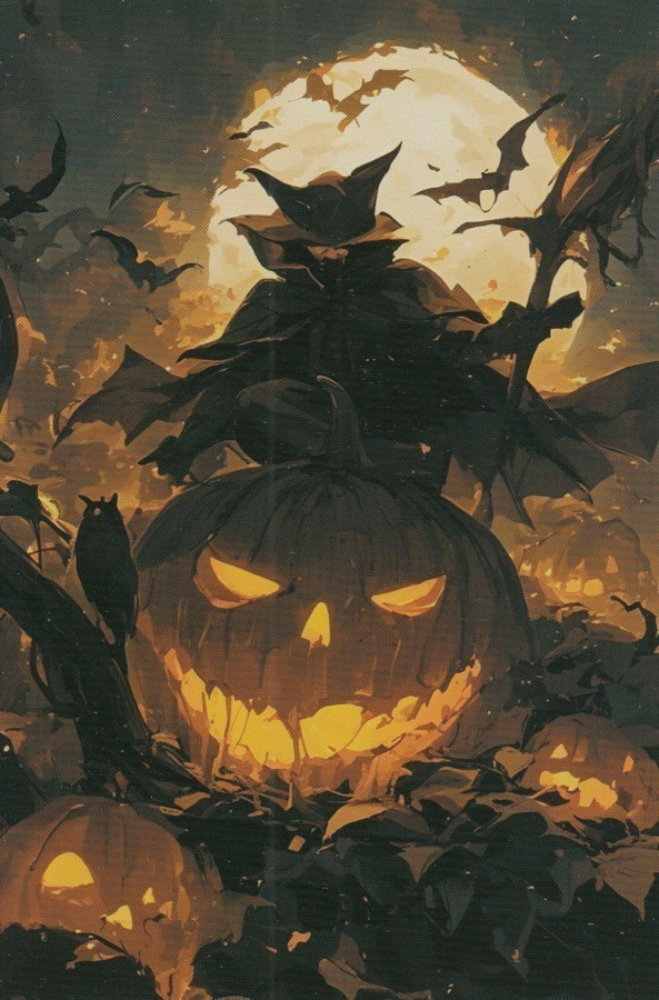 Halloween musta hahmo kurpitsan päällä