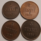 Kupari 5 penniset vuosilta 1901, 1907, 1913 ja 1917. - pikkukuva 1