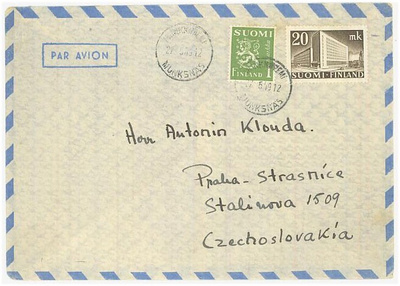 1945 20mk postitalo ym lentokirje CSR:ään