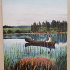 Järvellä veneestä onkimassa, vanha väripk, p. 1912 - pikkukuva 1