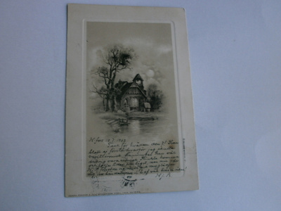 Vanha kirkko lammen rannalla, vanha mv kortti, p. 1903