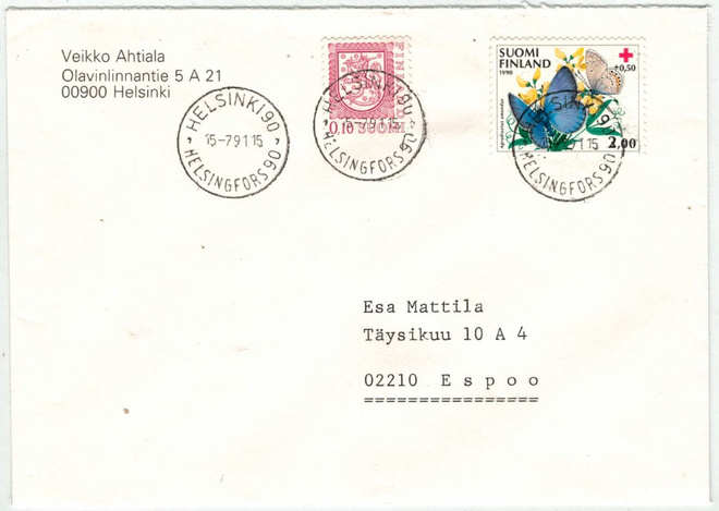 1990 PR 2,00 mk ym kaunisleimainen kirje