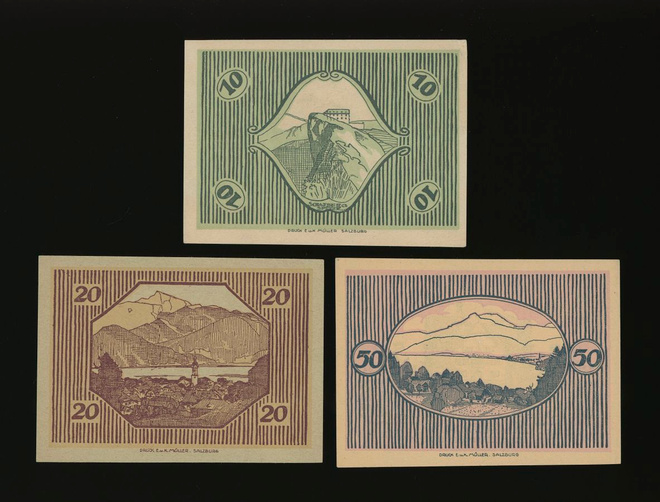 Itävalta Notgeld 10, 20, 50 Heller, St. Gilgen 1920