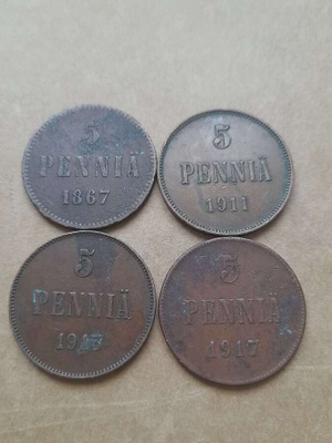 5 penniä 1867,1911,1913,1917