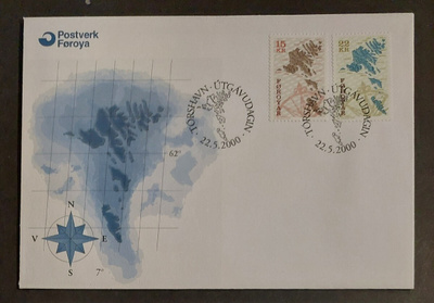 Färsaaret 2000 - Yleismerkit kartta 15kr ja 22kr FDC