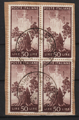 1945 ITALIA Democracy 50liiran merkkineliö leimattuna