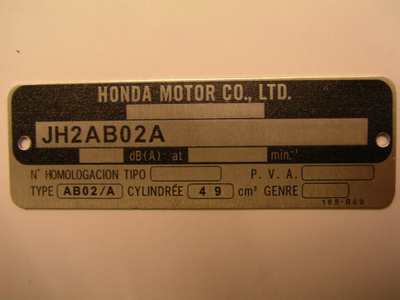 honda monkey tyyppikilpi runkonumerokilpi 1996>99