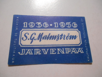 TT Etiketti1936-56 S.G.Malmström Järvenpää