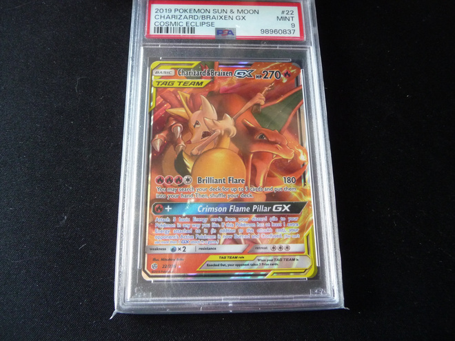 PSA 9 - Charizard & Braixen Gx 22/236 Cosmic Eclipse v. 2019