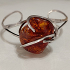 Vintage hopea meripihka rannekoru Amber rannerengas - pikkukuva 1