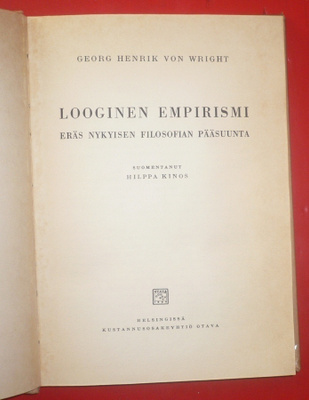 Georg Henrik von Wright : Looginen empirismi / Filosofia1945