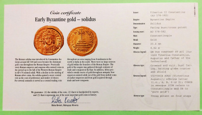 Bysantti, kulta Solidus, Tiberius II Constantine 578 - 582