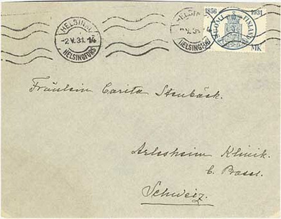 1931 postimerkki 76v 2 mk kirje Sveitsiin