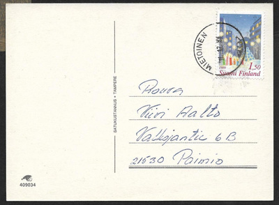 Postilähetys - Joulu 1989 (LAPE 1093) Mietoinen 14.12.89