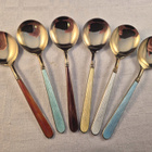 Emalikoristeiset jälkiruokalusikat 6 kpl, 13 cm, v. 1954-66 - pikkukuva 1