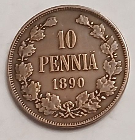 Aleksanteri III, kupari 10 penniä vuodelta 1890.