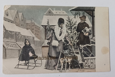Perhe ostamassa joulukuusta ja lahjoja, p. 1904