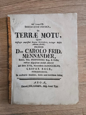 Turusta vuodelta 1747: De Terrae motu