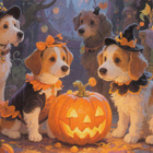 Halloween koirat kurpitsan ympärillä - pikkukuva 1