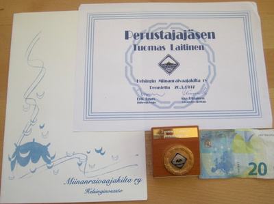 VANHA Mitali Plaketti + Todistus Miinanraivaajakilta 1997