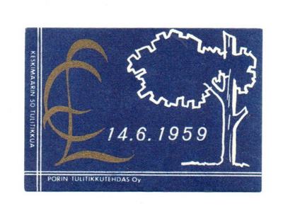 Porin Tulitikkutehdas 14.6. 1959 Etiketti.
