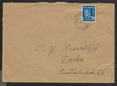 Postilähetys - Yl.m. 20mk (LAPE 383 ) Hajala 12.7.1951