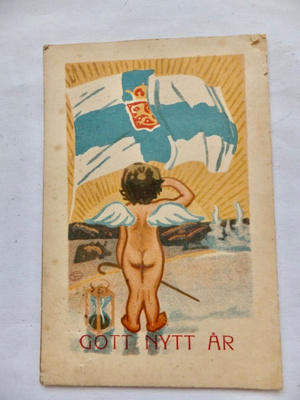 VANHA Postikortti Uudenvuodenkortti 1919 Suomen Lippu