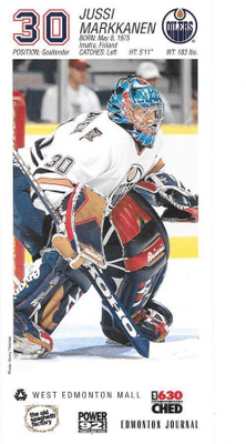 2002-03 Edmonton Oilers TeamIssue #30 Jussi Markkanen Saipa