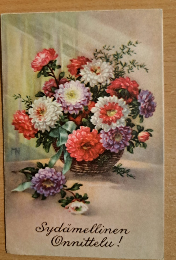 kukkakortti, iso kukkakori,  kulkenut 1934