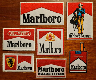 7 kpl erilaisia Marlboro kangasmerkkejä  (2-5e /kpl)