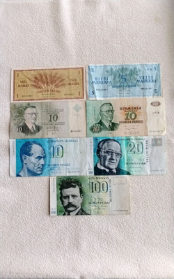 Suomi vanhoja seteleitä 7 kpl. 1963-1993 väliltä