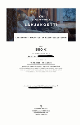 Lahjakortti majoitus- ja ravintolaostoihin / Lapland Hotels