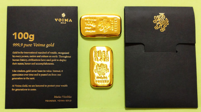 Metalor Voima 100 g 9999 kultaharkko, Sveitsi.