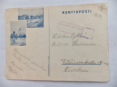 VANHA Postikortti Viipuri Rautatie Asema ym 1939 Kenttöposti