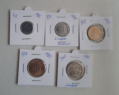 1985, 5p, 10p, 20p, 50p, 1mk