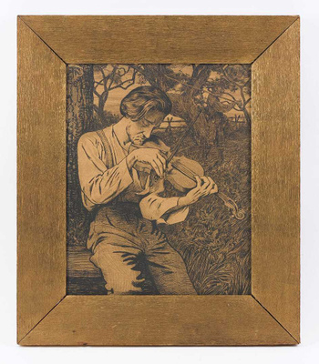 Museotason Hans Thoma "Der Geiger"  sign. 1893 grafiikka