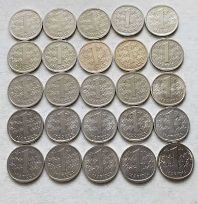 1 mk v. -69-93,  25 kolikkoa, circ+unc