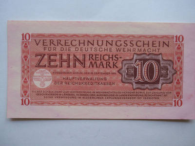 Natsi-Saksa 10 Reichsmark 1944 Wehrmacht