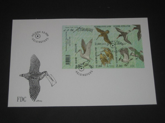 FDC Suomi  1996 Kahlaajalinnut blokki BL17