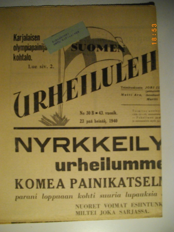 Suomen Urheilulehti Nro 30B/1940 (16.3)