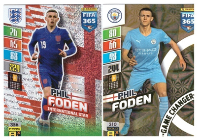 2 x PHIL FODEN Englanti, Manchester City Jalkapallo Kortteja