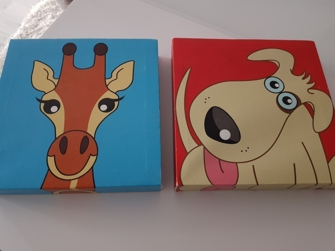 Canvas Taulu / Canvastaulu - Koira ja Kirahvi  - 2 kpl