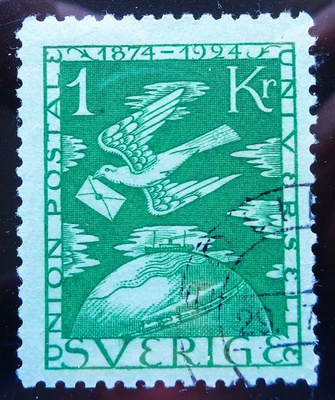 RUOTSI 9."POSTILIITTO" HYVÄ 1 KR* VIHR. 1924..SIISTI LEIMA