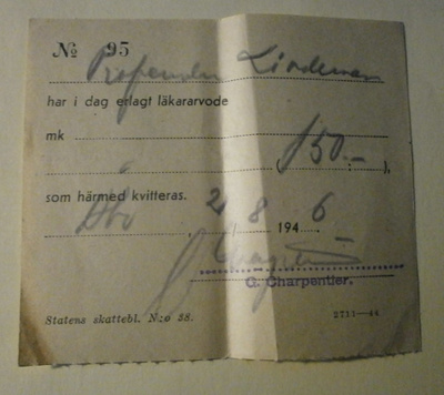 Turku 1946, Lääkäripalkkion maksukuitti