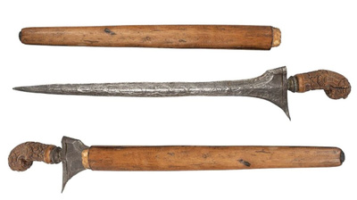 Mysteeri antiikki tikari kaiverrettu 43 cm erikoinen 254 g