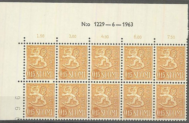 1963  15p ruskeankeltainen nro-10lö 1229 ++