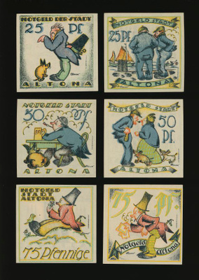 Saksa Notgeld 2 x 25, 2 x 50, 2 x 75 Pfg, Altona 1921