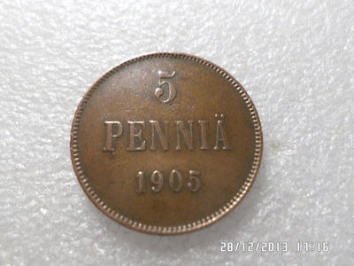 5 penniä 1905 Siistikuntoinen hieno raha,